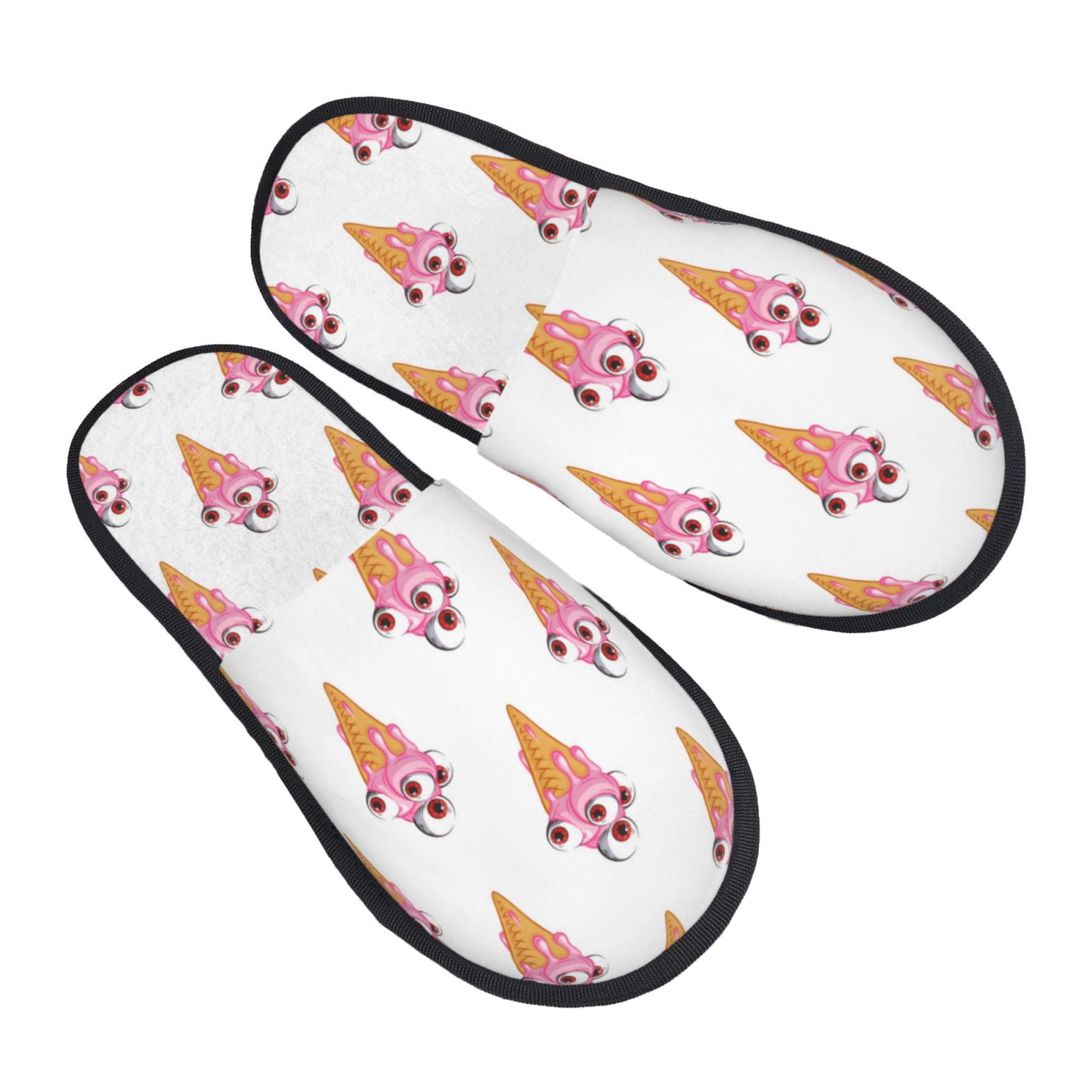 House Slippers for Women Men Funny Pink Ice Cream Print Soft House Shoes Fuzzy Slippers