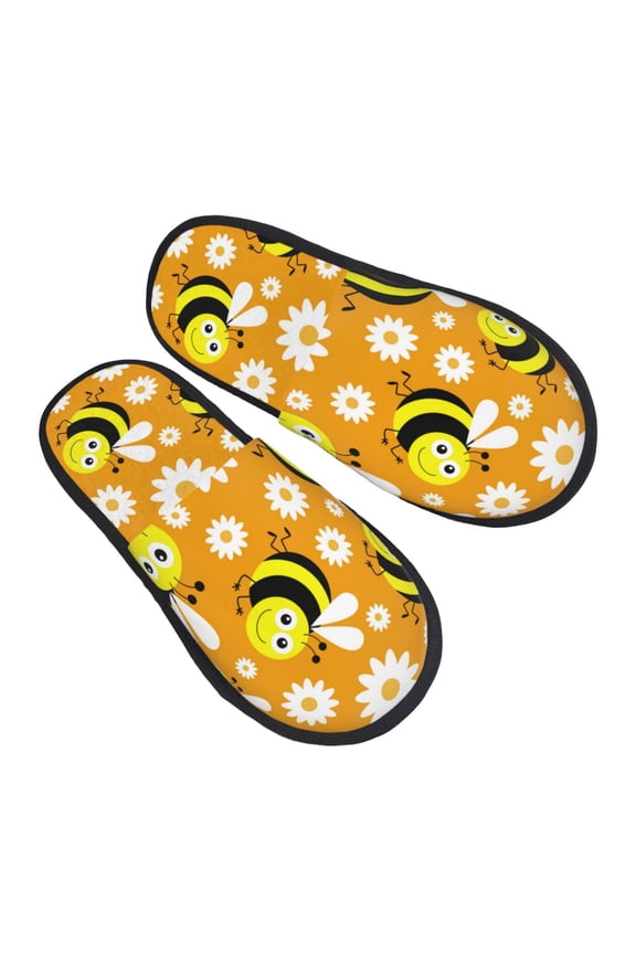 House Slippers for Women Men - Funny cartoon bee daisy Lightweight House Shoes Fuzzy Slippers, Soft Slip-On Cozy House Slippers for Woman Indoor Outdoor