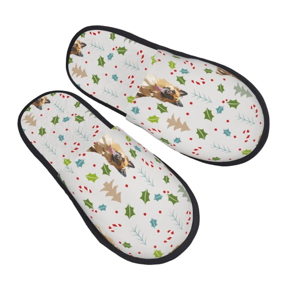 House Slippers for Women Men - German Shepherd Dog Christmas Lightweight House Shoes Fuzzy Slippers, Soft Slip-On Cozy House Slippers for Woman Indoor Outdoor