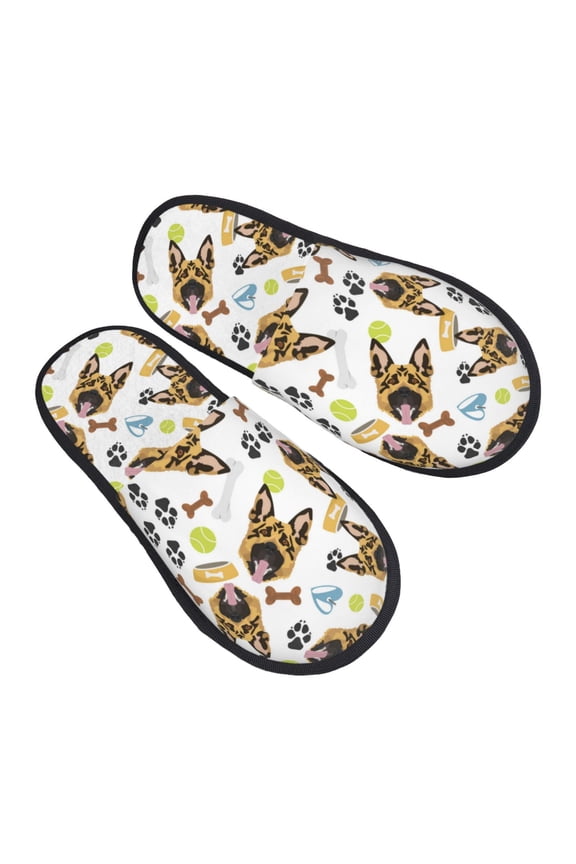 House Slippers for Women Men - German Shepherd Dog Squash Lightweight House Shoes Fuzzy Slippers, Soft Slip-On Cozy House Slippers for Woman Indoor Outdoor