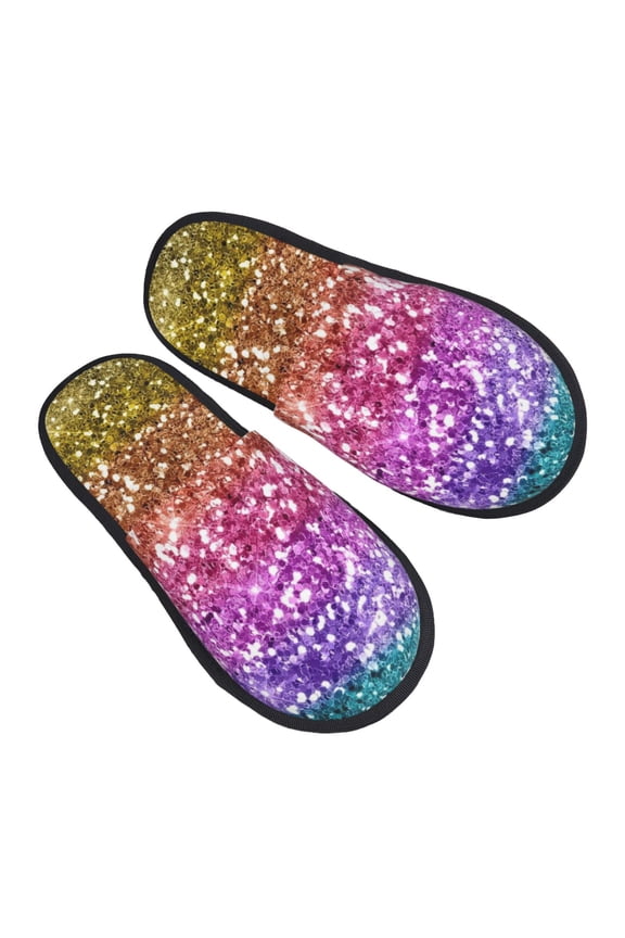 House Slippers for Women Men - Glitter Rainbow PrintB Lightweight House Shoes Fuzzy Slippers, Soft Slip-On Cozy House Slippers for Woman Indoor Outdoor