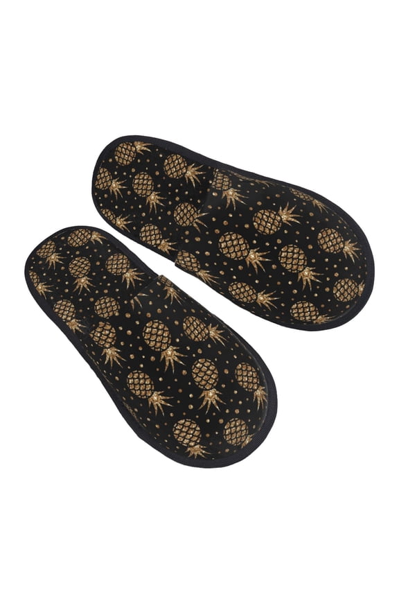 House Slippers for Women Men - Gold Glitter Pineapples Lightweight House Shoes Fuzzy Slippers, Soft Slip-On Cozy House Slippers for Woman Indoor Outdoor