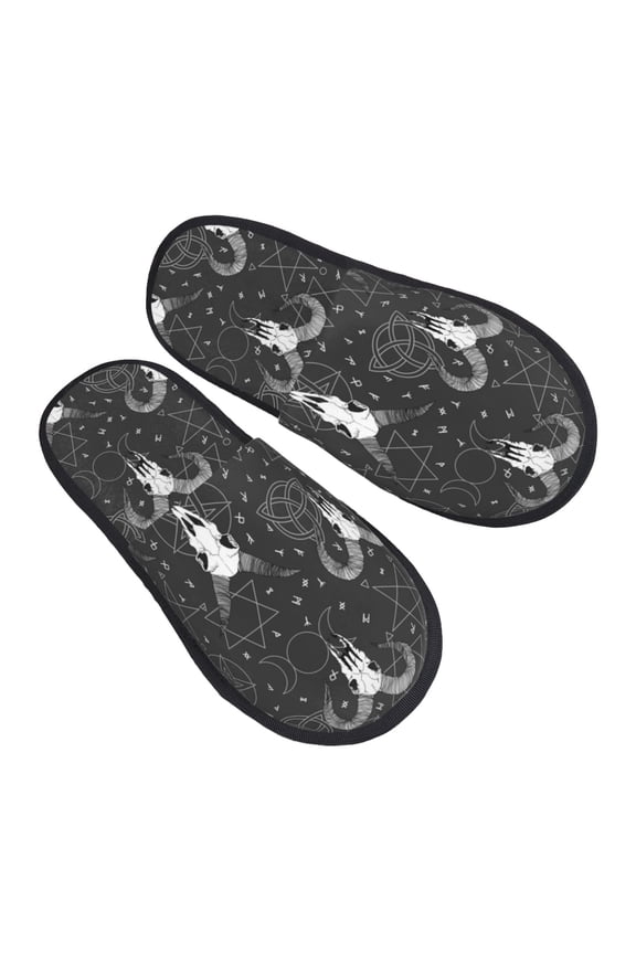 House Slippers for Women Men - Gothic Style Cool Goat Skull_A Lightweight House Shoes Fuzzy Slippers, Soft Slip-On Cozy House Slippers for Woman Indoor Outdoor