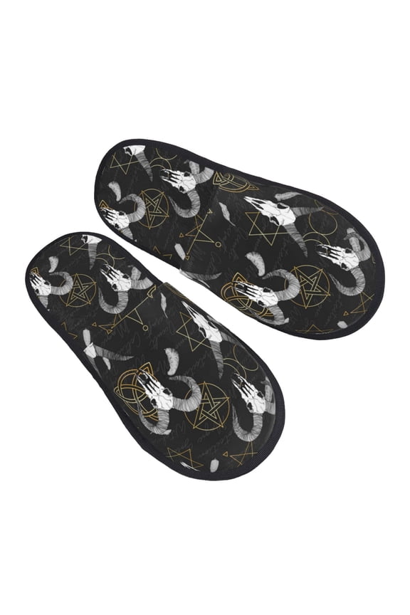 House Slippers for Women Men - Gothic Style Cool Goat Skull Lightweight House Shoes Fuzzy Slippers, Soft Slip-On Cozy House Slippers for Woman Indoor Outdoor