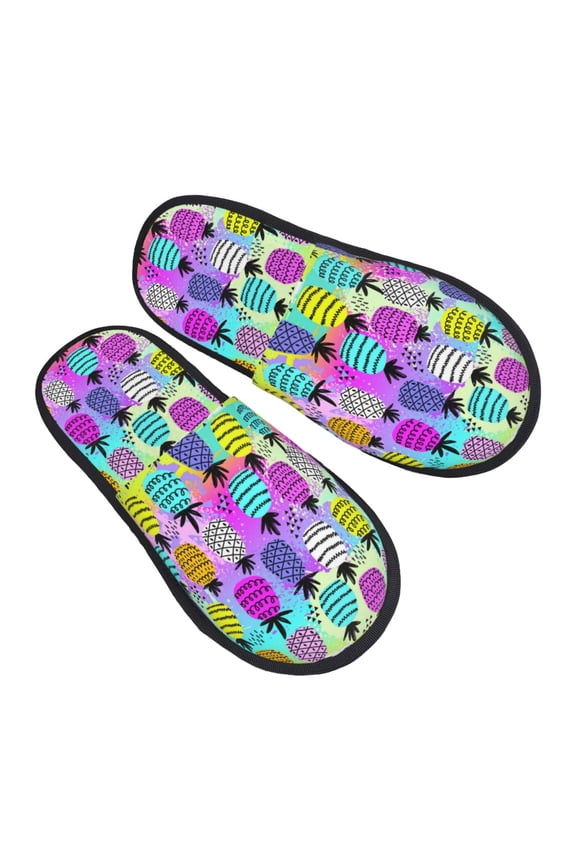 House Slippers for Women Men - Graffiti Pineapples On Neon Lightweight House Shoes Fuzzy Slippers, Soft Slip-On Cozy House Slippers for Woman Indoor Outdoor