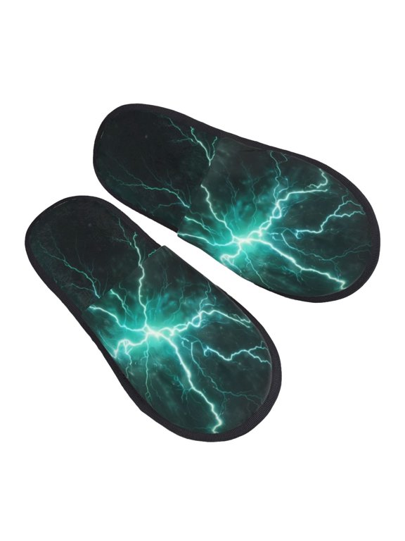 House Slippers for Women Men - Green Lightning Flash Lightweight House Shoes Fuzzy Slippers, Soft Slip-On Cozy House Slippers for Woman Indoor Outdoor