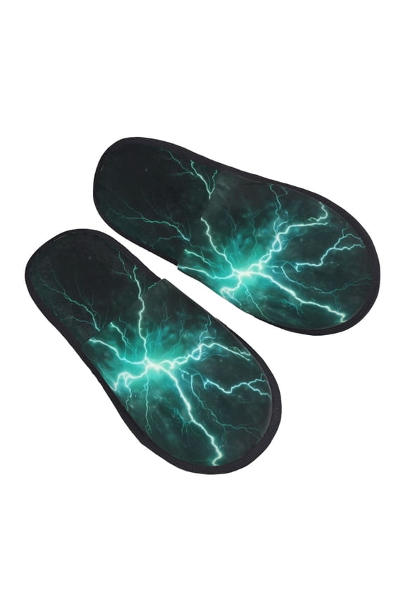 House Slippers for Women Men - Green Lightning Flash Lightweight House Shoes Fuzzy Slippers, Soft Slip-On Cozy House Slippers for Woman Indoor Outdoor