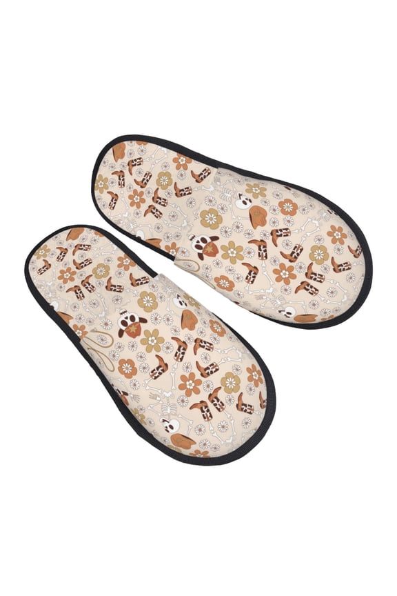 House Slippers for Women Men - Halloween Dancing Cowboy Skeleton Lightweight House Shoes Fuzzy Slippers, Soft Slip-On Cozy House Slippers for Woman Indoor Outdoor
