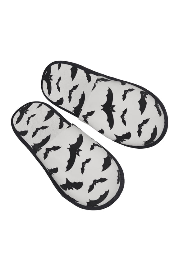 House Slippers for Women Men - Halloween bats grey cool print Lightweight House Shoes Fuzzy Slippers, Soft Slip-On Cozy House Slippers for Woman Indoor Outdoor