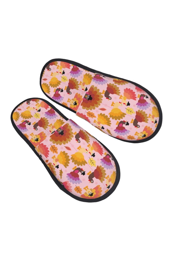 House Slippers for Women Men - Happy Thanksgiving Turkey Lightweight House Shoes Fuzzy Slippers, Soft Slip-On Cozy House Slippers for Woman Indoor Outdoor