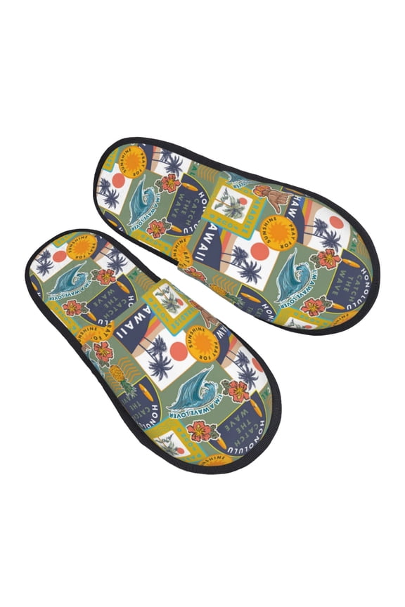 House Slippers for Women Men - Hawaiian Style Pineapple Waves Lightweight House Shoes Fuzzy Slippers, Soft Slip-On Cozy House Slippers for Woman Indoor Outdoor