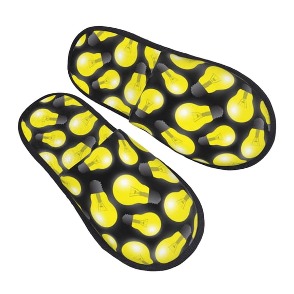 House Slippers for Women Men - Light Bulb Pattern Bright Lightweight House Shoes Fuzzy Slippers, Soft Slip-On Cozy House Slippers for Woman Indoor Outdoor