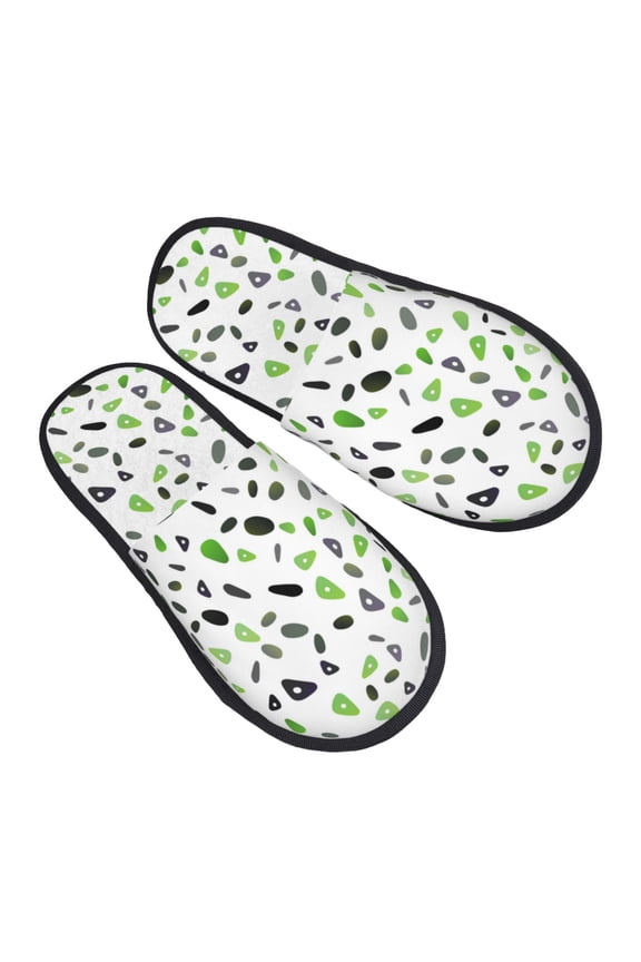 House Slippers for Women Men - Light Green circles print Lightweight House Shoes Fuzzy Slippers, Soft Slip-On Cozy House Slippers for Woman Indoor Outdoor