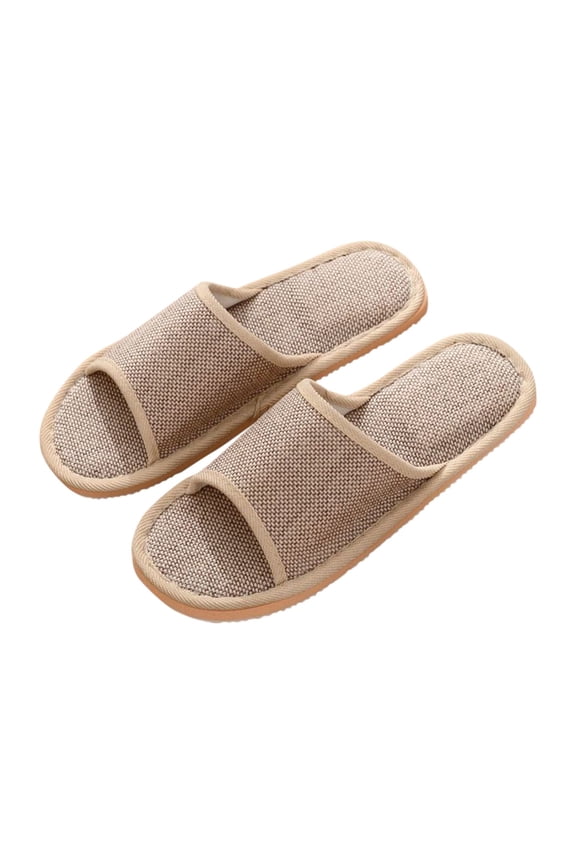 House Slippers For Women & Men, Open Toe Scuff Slide Cotton Linen Slippers, Casual Comfort Breathable Slip On Indoor Footwear, Lightweight Washable Non Slip Bedroom Home Guest Shoes Yellow 6.5-7