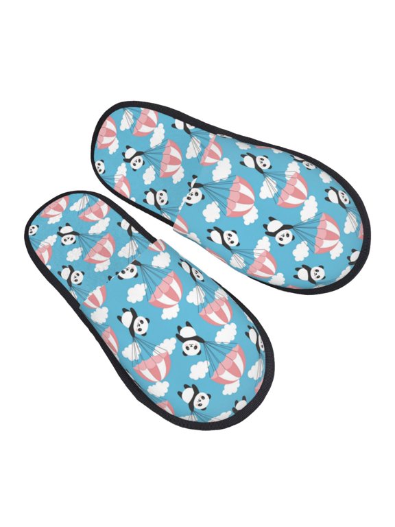 House Slippers for Women Men - Panda Flying in the Sky Lightweight House Shoes Fuzzy Slippers, Soft Slip-On Cozy House Slippers for Woman Indoor Outdoor