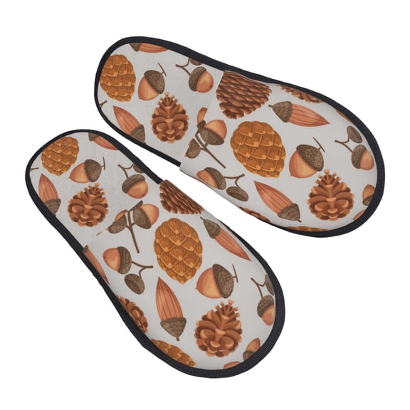 House Slippers for Women Men - Pinecone Autumn Pattern Lightweight House Shoes Fuzzy Slippers, Soft Slip-On Cozy House Slippers for Woman Indoor Outdoor