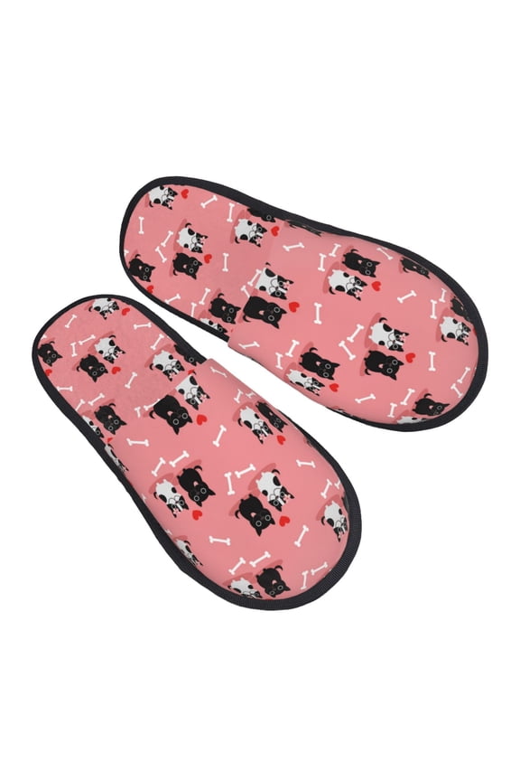 House Slippers for Women Men - Pink Cute Couple Cats Love Bones Lightweight House Shoes Fuzzy Slippers, Soft Slip-On Cozy House Slippers for Woman Indoor Outdoor