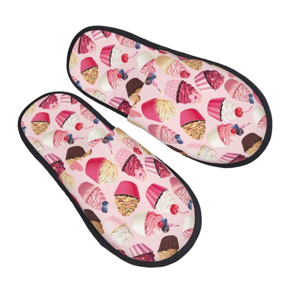 House Slippers for Women Men - Pink Fruit Ice Cream Print Lightweight House Shoes Fuzzy Slippers, Soft Slip-On Cozy House Slippers for Woman Indoor Outdoor