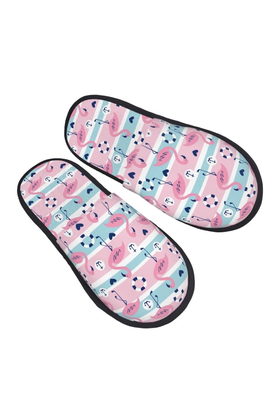 House Slippers for Women Men - Pink Striped Flamingo Lightweight House Shoes Fuzzy Slippers, Soft Slip-On Cozy House Slippers for Woman Indoor Outdoor