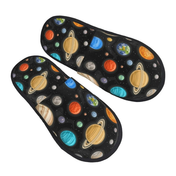 House Slippers for Women Men - Planets In Deep Space Lightweight House Shoes Fuzzy Slippers, Soft Slip-On Cozy House Slippers for Woman Indoor Outdoor