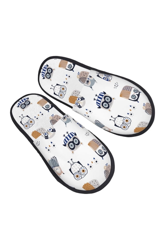 House Slippers for Women Men - Quirky Doodle Owl White Lightweight House Shoes Fuzzy Slippers, Soft Slip-On Cozy House Slippers for Woman Indoor Outdoor