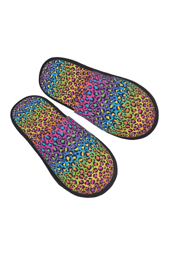 House Slippers for Women Men - Rainbow Bright colorful leopard Lightweight House Shoes Fuzzy Slippers, Soft Slip-On Cozy House Slippers for Woman Indoor Outdoor