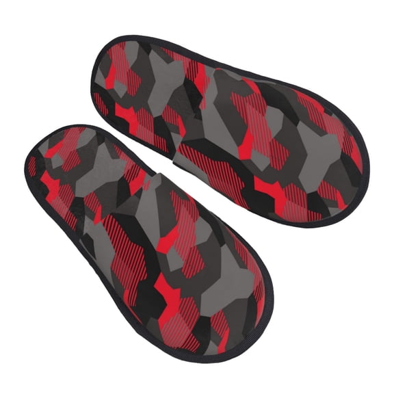 House Slippers for Women Men - Red Grey Black Camouflage Lightweight House Shoes Fuzzy Slippers, Soft Slip-On Cozy House Slippers for Woman Indoor Outdoor