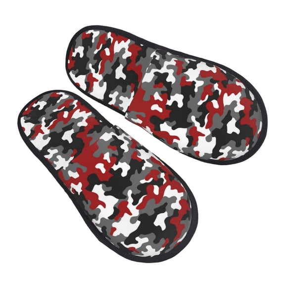 House Slippers for Women Men - Red Grey White Camouflage Lightweight House Shoes Fuzzy Slippers, Soft Slip-On Cozy House Slippers for Woman Indoor Outdoor