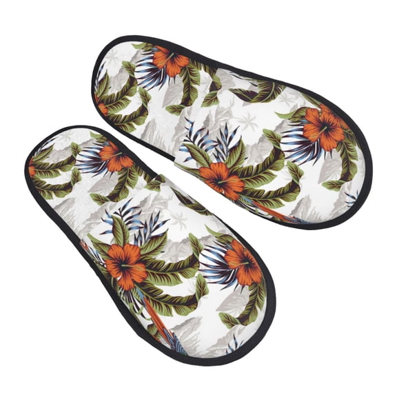 House Slippers for Women Men - Red Parrot Banana Leaf Flower Lightweight House Shoes Fuzzy Slippers, Soft Slip-On Cozy House Slippers for Woman Indoor Outdoor