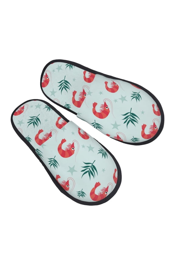 House Slippers for Women Men - Red Shrimp Green Grass Lightweight House Shoes Fuzzy Slippers, Soft Slip-On Cozy House Slippers for Woman Indoor Outdoor