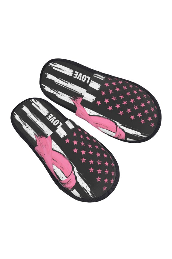 House Slippers for Women Men - Ribbon Breast Cancer Awareness Lightweight House Shoes Fuzzy Slippers, Soft Slip-On Cozy House Slippers for Woman Indoor Outdoor