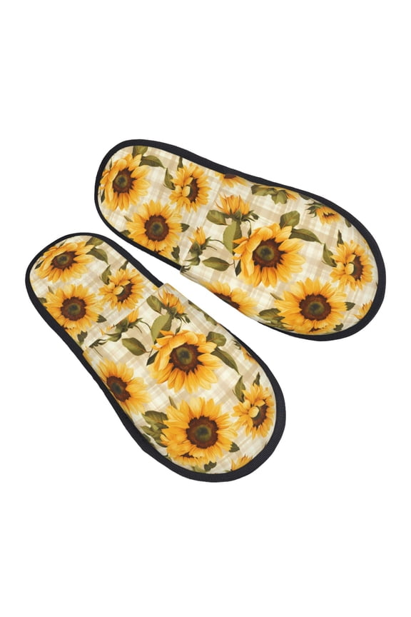 House Slippers for Women Men - Scottish Plaid Sunflower Lightweight House Shoes Fuzzy Slippers, Soft Slip-On Cozy House Slippers for Woman Indoor Outdoor