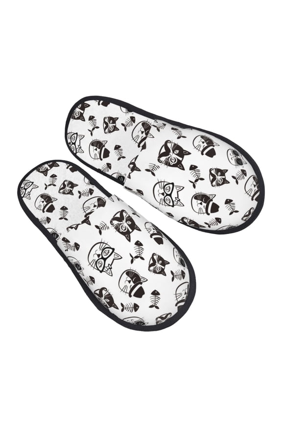 House Slippers for Women Men - Sketch Line Cute Cat Fish Bone Lightweight House Shoes Fuzzy Slippers, Soft Slip-On Cozy House Slippers for Woman Indoor Outdoor