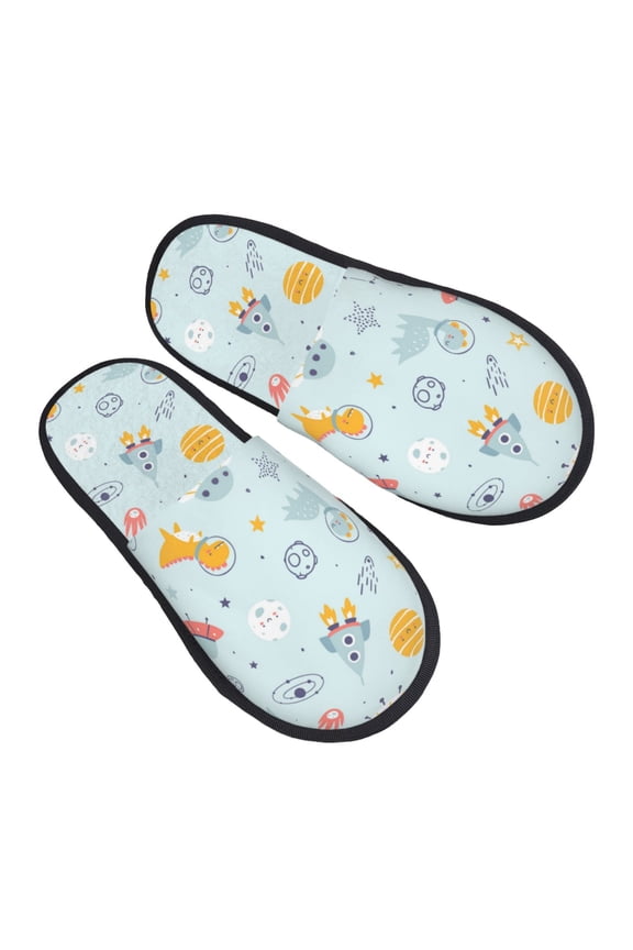 House Slippers for Women Men - Space With Dino Astronauts Lightweight House Shoes Fuzzy Slippers, Soft Slip-On Cozy House Slippers for Woman Indoor Outdoor