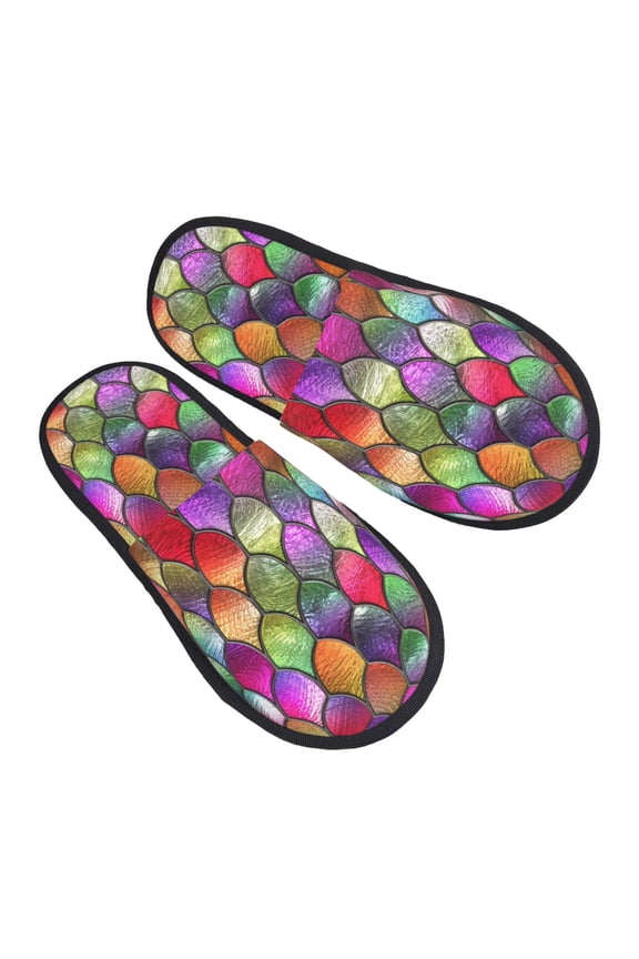 House Slippers for Women Men - Stained glass Rainbow fish scales Lightweight House Shoes Fuzzy Slippers, Soft Slip-On Cozy House Slippers for Woman Indoor Outdoor