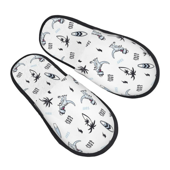House Slippers for Women Men - Surfer dinosaur pattern Lightweight House Shoes Fuzzy Slippers, Soft Slip-On Cozy House Slippers for Woman Indoor Outdoor