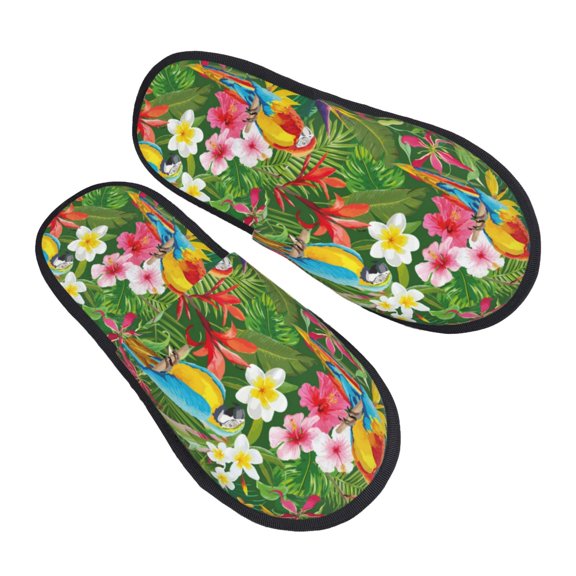 House Slippers for Women Men - Tropical Colorful Parrot Plant Lightweight House Shoes Fuzzy Slippers, Soft Slip-On Cozy House Slippers for Woman Indoor Outdoor