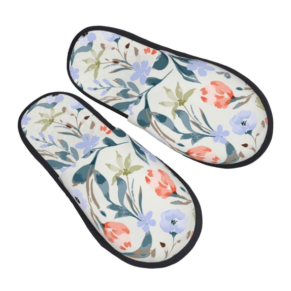 House Slippers for Women Men - Watercolor Wildflowers 1 Lightweight House Shoes Fuzzy Slippers, Soft Slip-On Cozy House Slippers for Woman Indoor Outdoor