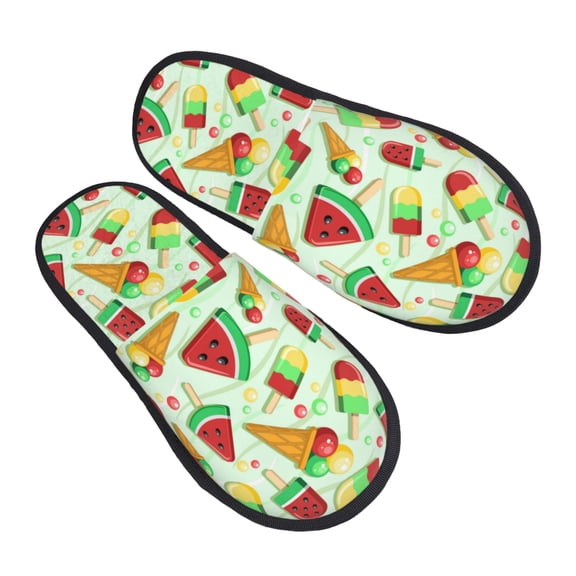 House Slippers for Women Men - Watermelon Ice Cream Print Lightweight House Shoes Fuzzy Slippers, Soft Slip-On Cozy House Slippers for Woman Indoor Outdoor
