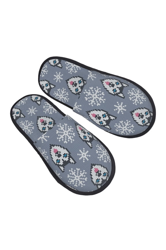 House Slippers for Women Men - Weaving Cute Husky Dog Snowflake Lightweight House Shoes Fuzzy Slippers, Soft Slip-On Cozy House Slippers for Woman Indoor Outdoor