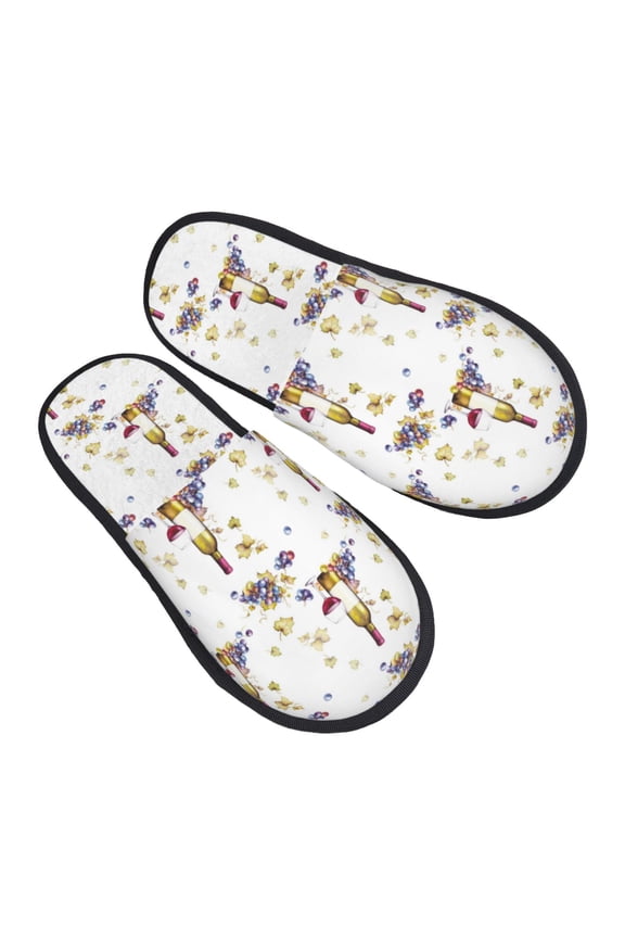 House Slippers for Women Men - Wine bottle Print No.J916 Lightweight House Shoes Fuzzy Slippers, Soft Slip-On Cozy House Slippers for Woman Indoor Outdoor