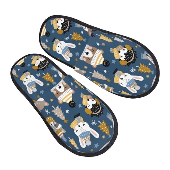House Slippers for Women Men - Winter Animal Friends Lightweight House Shoes Fuzzy Slippers, Soft Slip-On Cozy House Slippers for Woman Indoor Outdoor