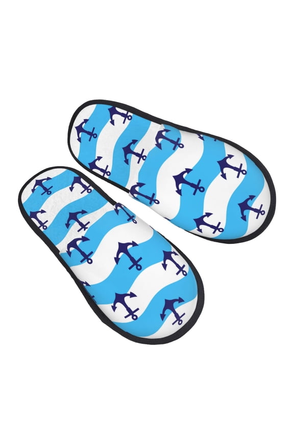 House Slippers for Women Men - anchors cute blue white wave Lightweight House Shoes Fuzzy Slippers, Soft Slip-On Cozy House Slippers for Woman Indoor Outdoor