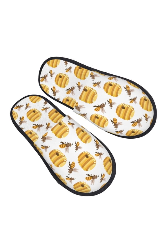 House Slippers for Women Men - beehives honey bees cute Lightweight House Shoes Fuzzy Slippers, Soft Slip-On Cozy House Slippers for Woman Indoor Outdoor