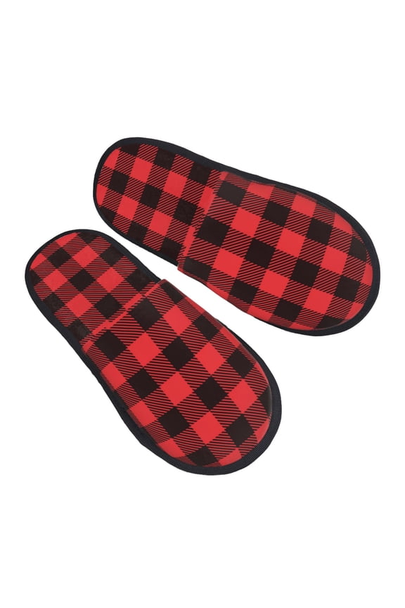 House Slippers for Women Men - black red buffalo plaid Checkered Lightweight House Shoes Fuzzy Slippers, Soft Slip-On Cozy House Slippers for Woman Indoor Outdoor