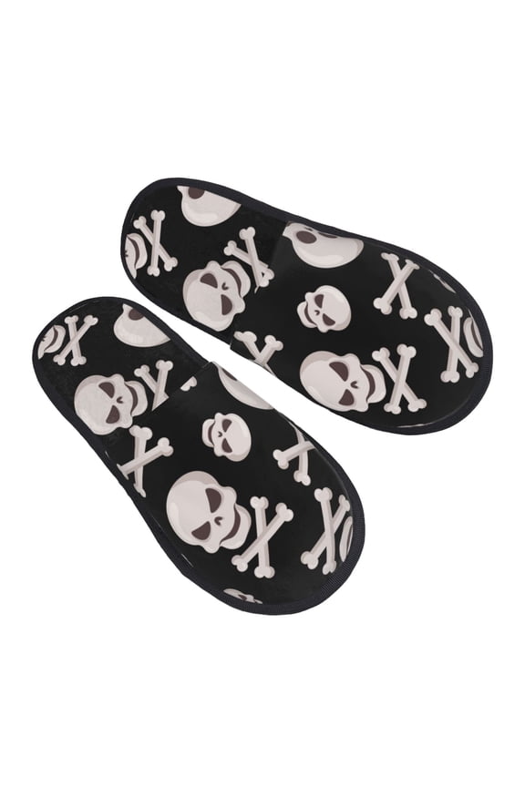 House Slippers for Women Men - black white Skull bone Lightweight House Shoes Fuzzy Slippers, Soft Slip-On Cozy House Slippers for Woman Indoor Outdoor