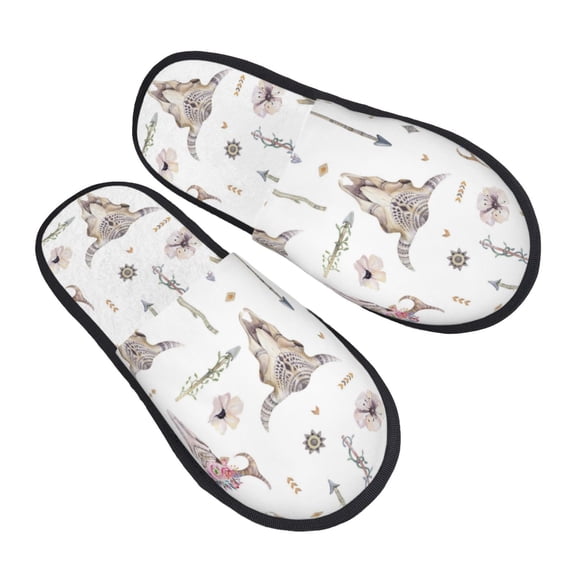 House Slippers for Women Men - boho cow skull arrows Indian Lightweight House Shoes Fuzzy Slippers, Soft Slip-On Cozy House Slippers for Woman Indoor Outdoor