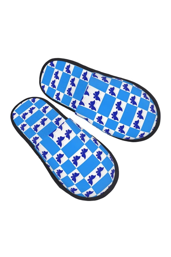 House Slippers for Women Men - butterfly blue chessboard checkered Lightweight House Shoes Fuzzy Slippers, Soft Slip-On Cozy House Slippers for Woman Indoor Outdoor