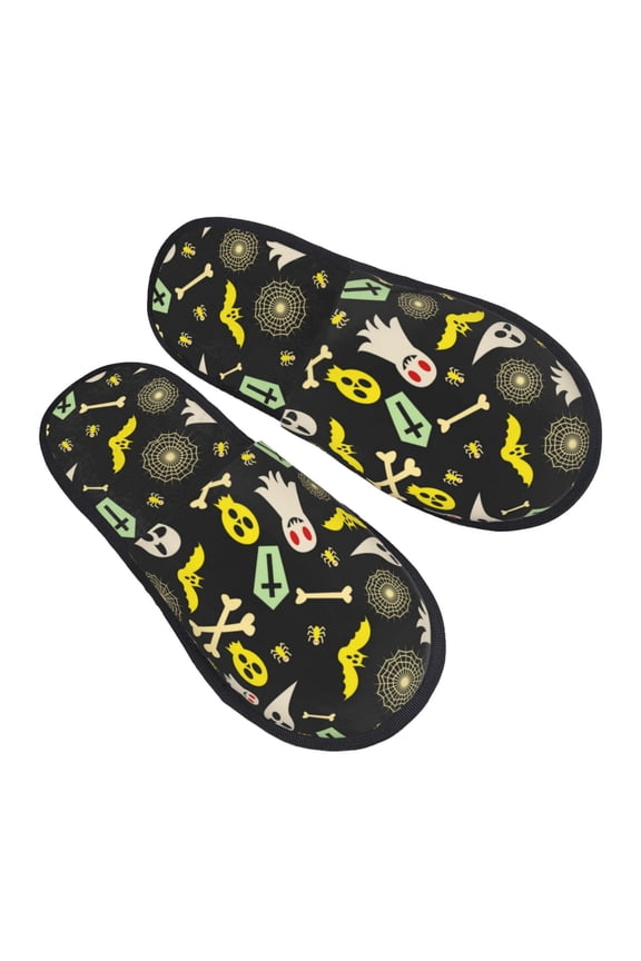House Slippers for Women Men - cartoon Skull spider web Lightweight House Shoes Fuzzy Slippers, Soft Slip-On Cozy House Slippers for Woman Indoor Outdoor