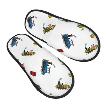 House Slippers for Women Men - colorful Train Pattern Soft House Shoes Fuzzy Slippers, Lightweight Slip-On Cozy House Slippers for Woman Indoor Outdoor